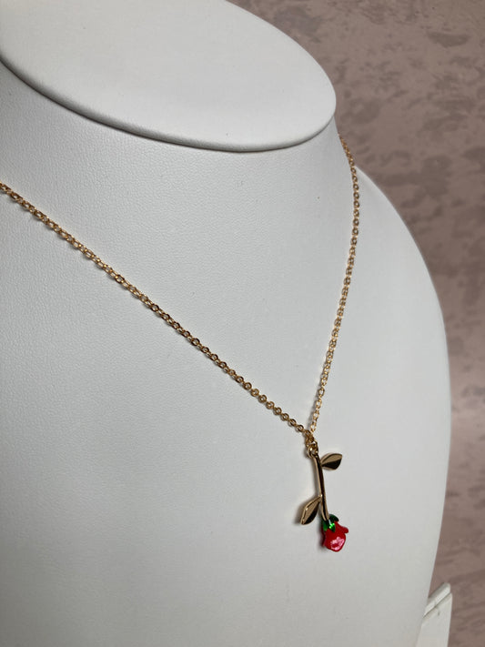 Rose Pendant Necklace (ST206) Gold And Red Rose