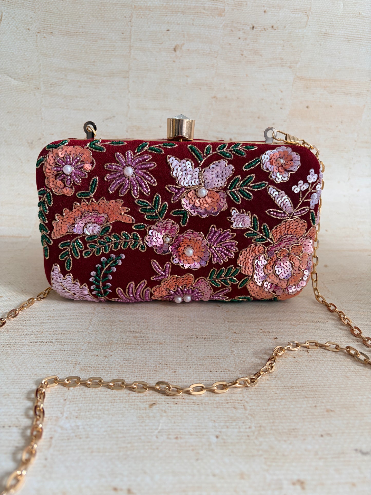 Rehmat Rectangular Maroon Clutch (ST1169)