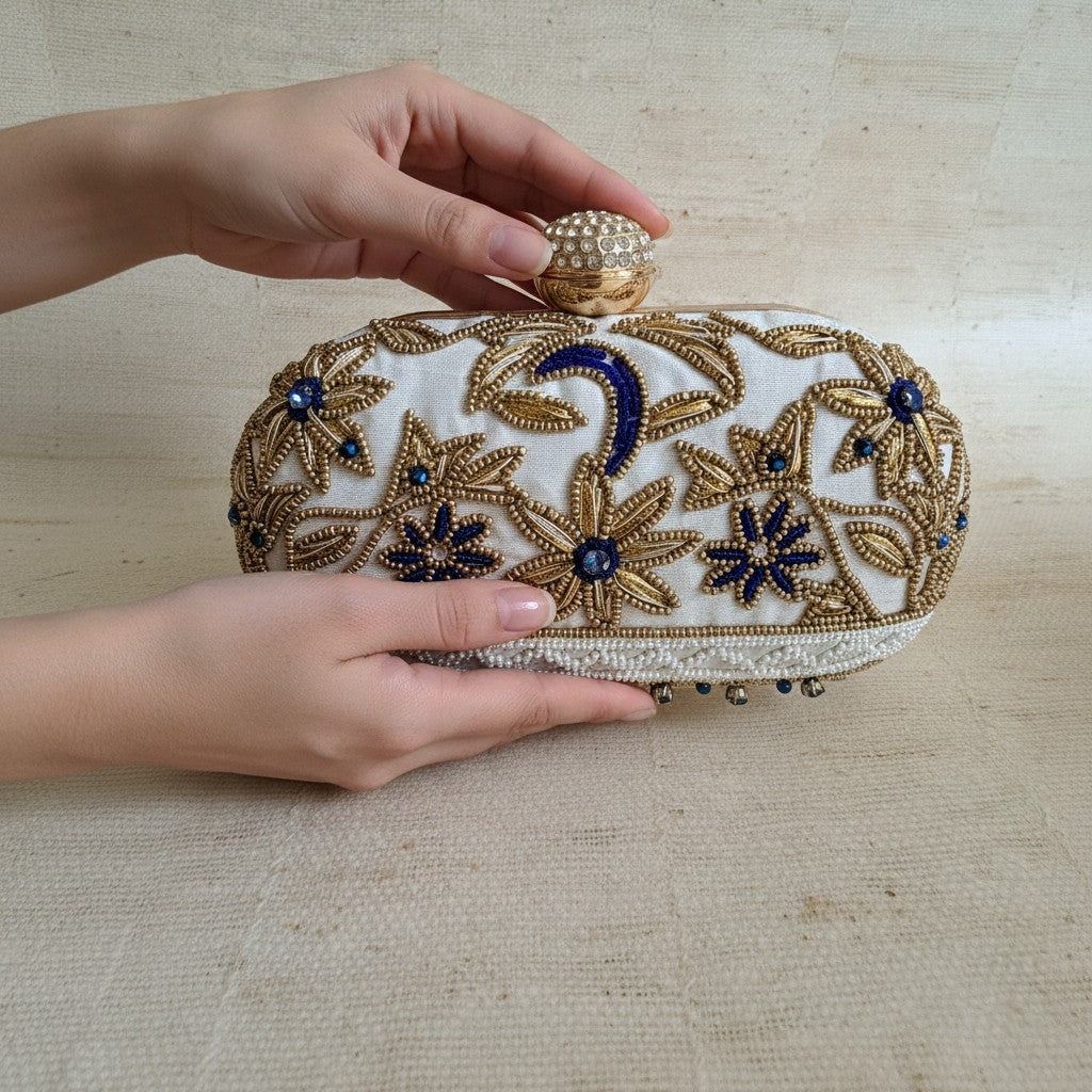 Fiorella Oval Off White Clutch (ST1168)