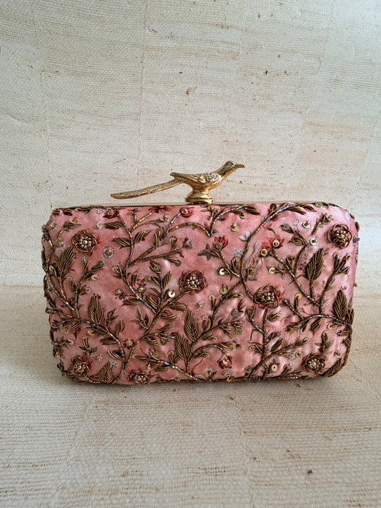 Wren Rectangular Pink Clutch (ST1174) (Bird Clasp)