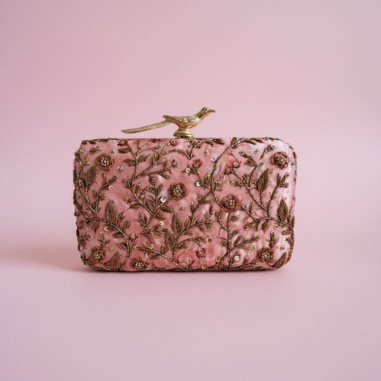 Wren Rectangular Pink Clutch (ST1174) (Bird Clasp)