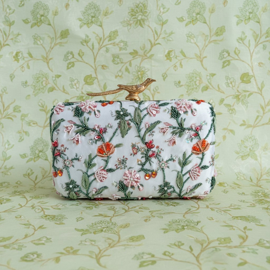 Vienna Floral Rectangular Clutch (ST1176) (Bird Clasp)