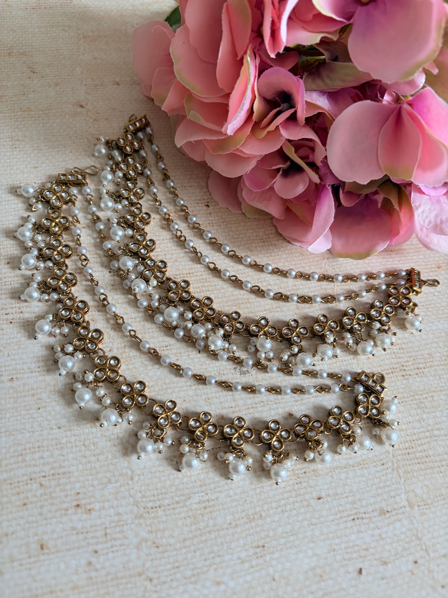 Antique Gold Plated Pearl Ear Chains/Kaan Chain (ST1180)