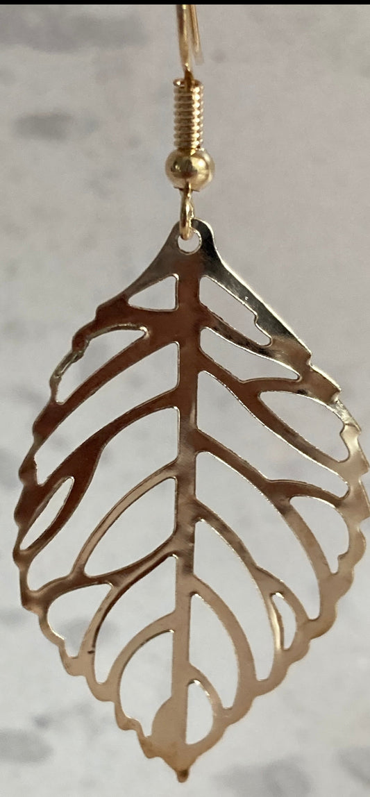 Delicate Statement Leaf Earrings (ST205) (Gold)