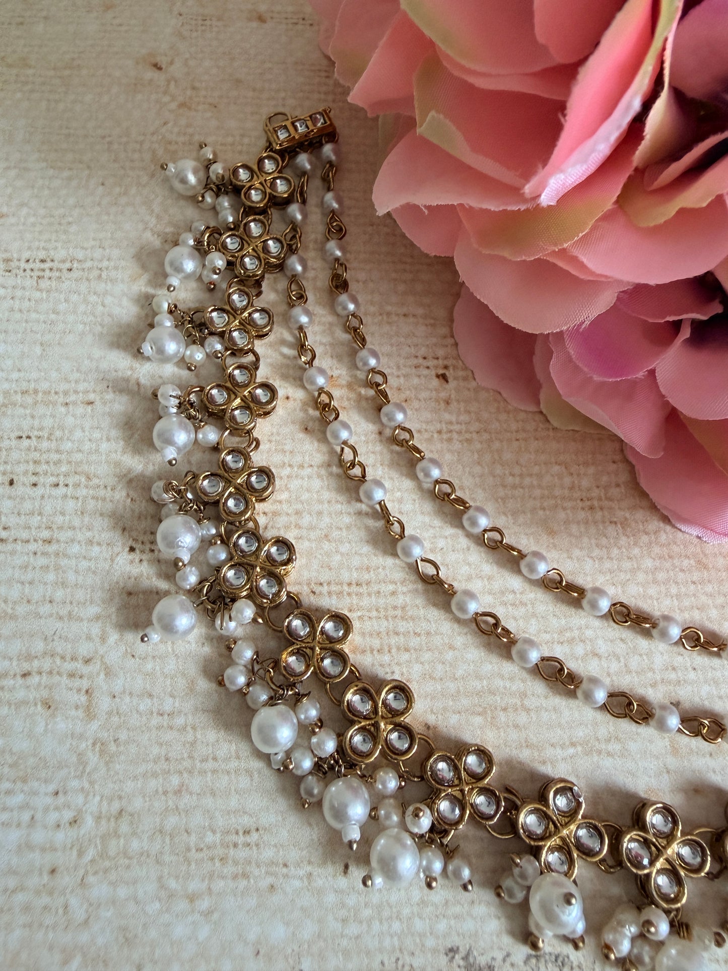 Antique Gold Plated Pearl Ear Chains/Kaan Chain (ST1180)