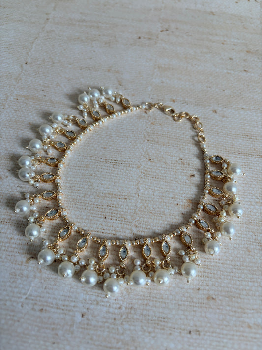 Gold Plated Pearl Adjustable Anklets/Payal (ST1187)