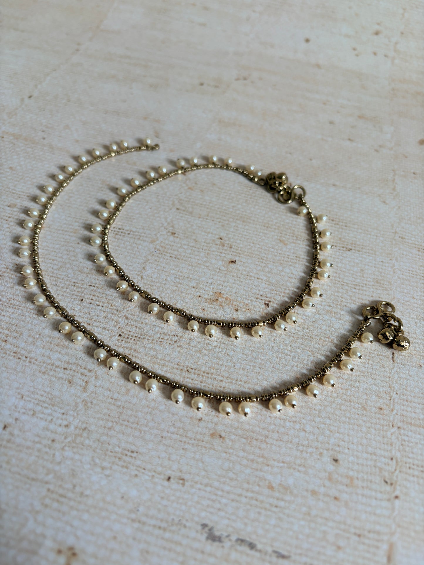 Antique Gold Adjustable Pearl Anklets/Payal (ST1192)