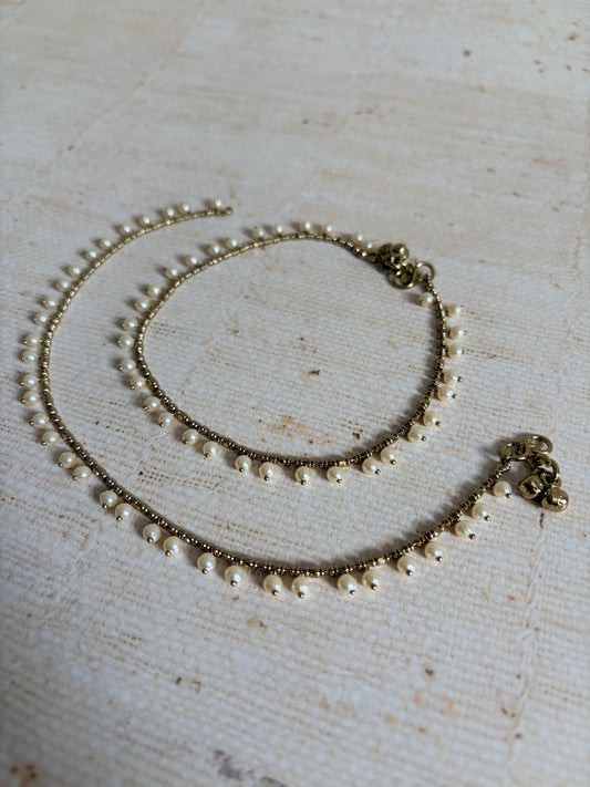 Antique Gold Adjustable Pearl Anklets/Payal (ST1192)