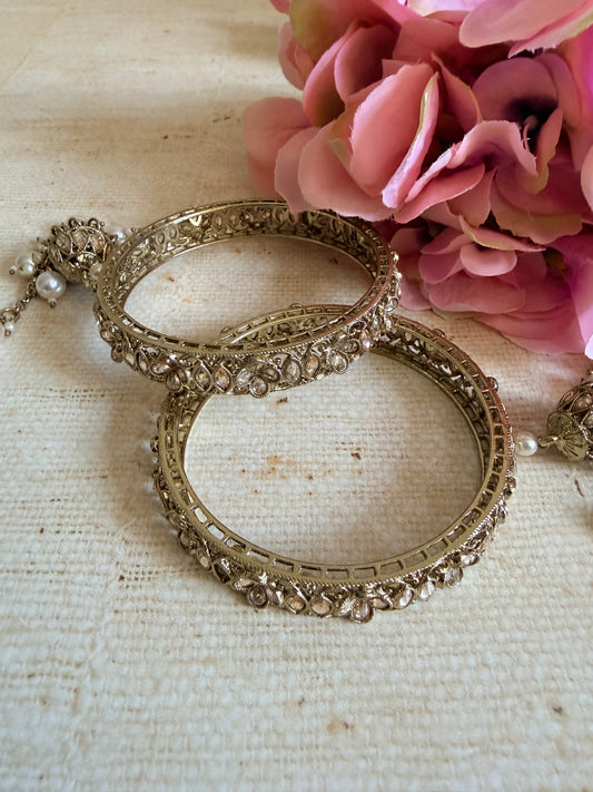 Antique Gold Kundan Jhumka Bangles 2.8 (ST1184)