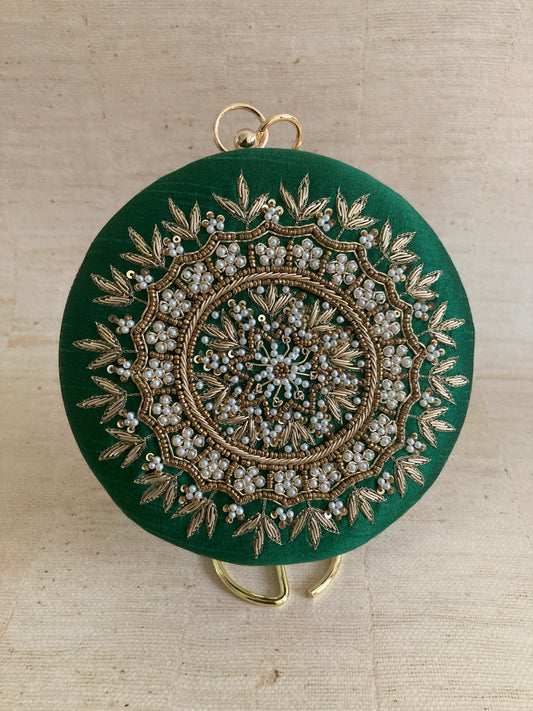 Aarza Peacock Green Bangle Clutch (ST735)