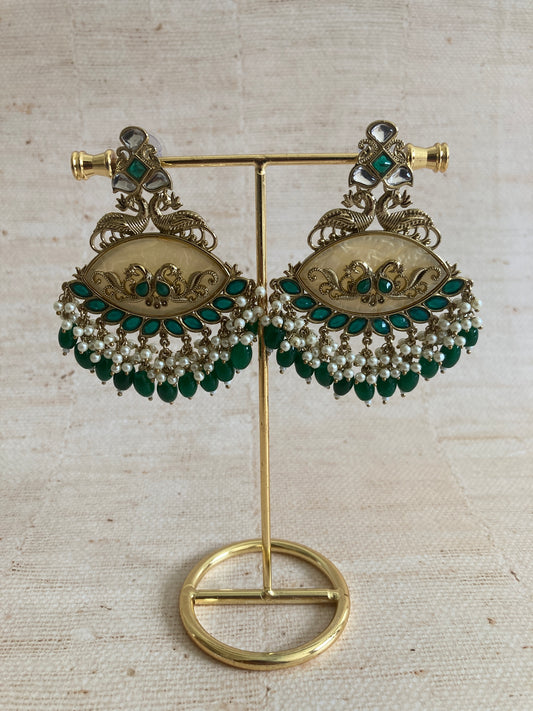 Gauri Green Peacock Indian Earrings (ST972)