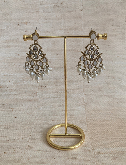 Antique Pearl White Indian Kundan Earrings (ST973)