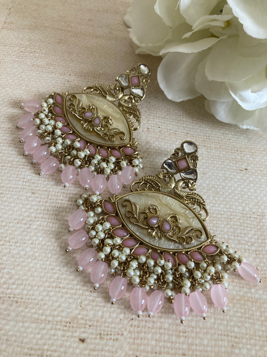 Gauri Light Pink Peacock Indian Earrings (ST972)