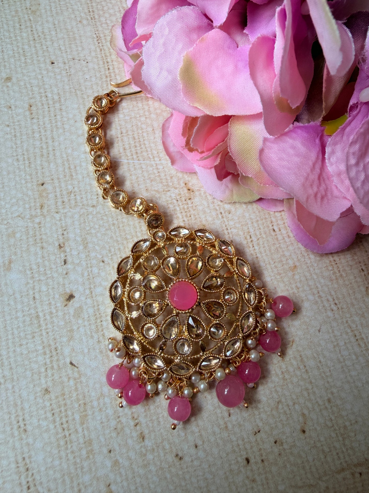 Pink Antique Gold Kundan Tikka (ST1201)