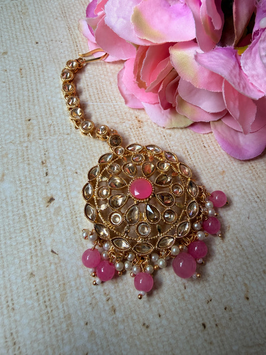 Pink Antique Gold Kundan Tikka (ST1201)