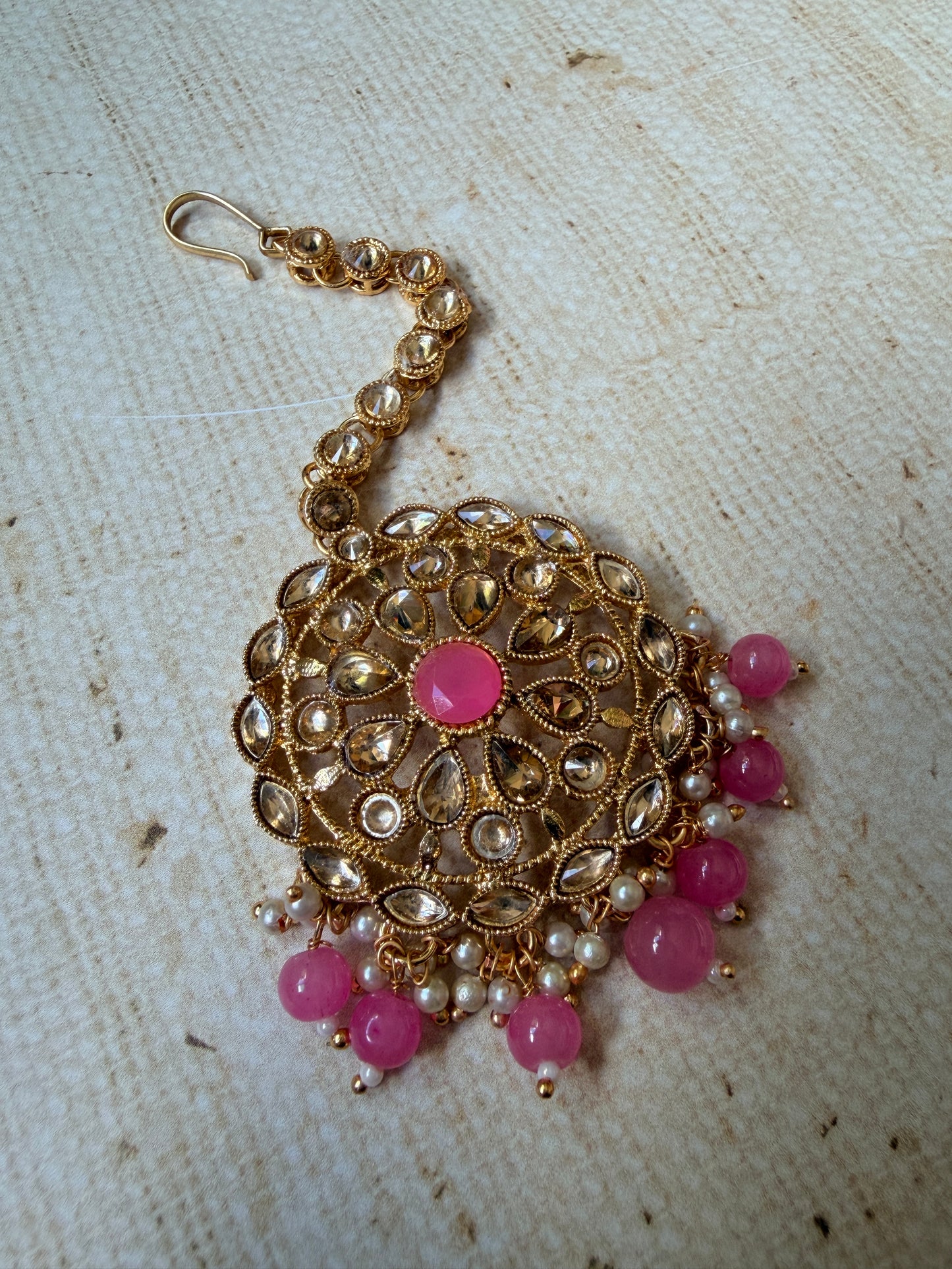 Pink Antique Gold Kundan Tikka (ST1201)