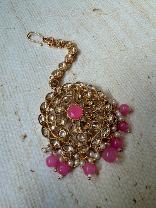 Pink Antique Gold Kundan Tikka (ST1201)