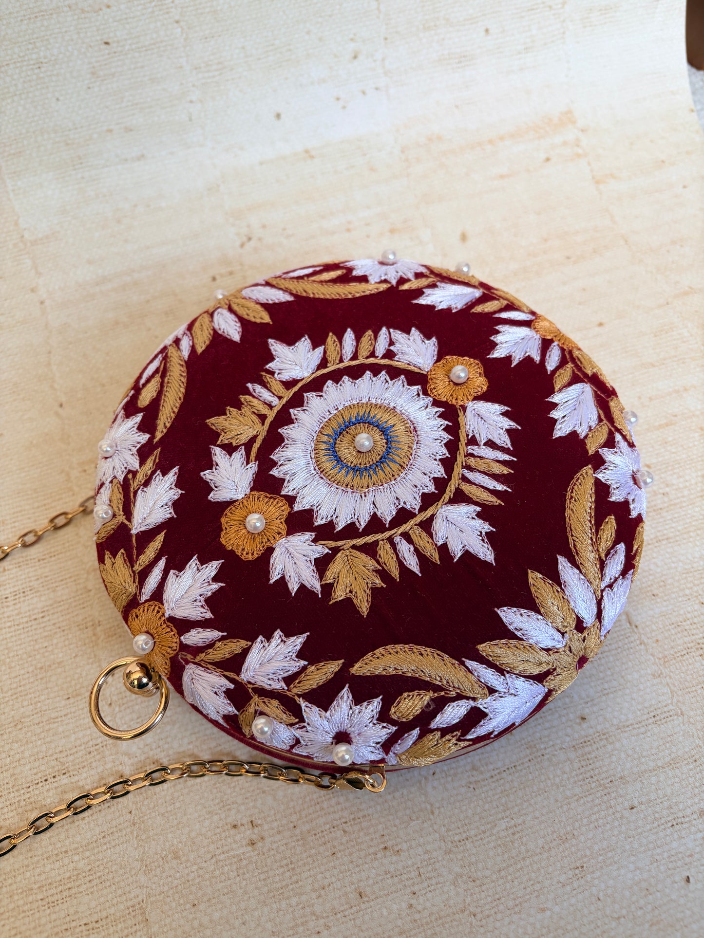 Maroon Floral Velvet Clutch (ST1178)