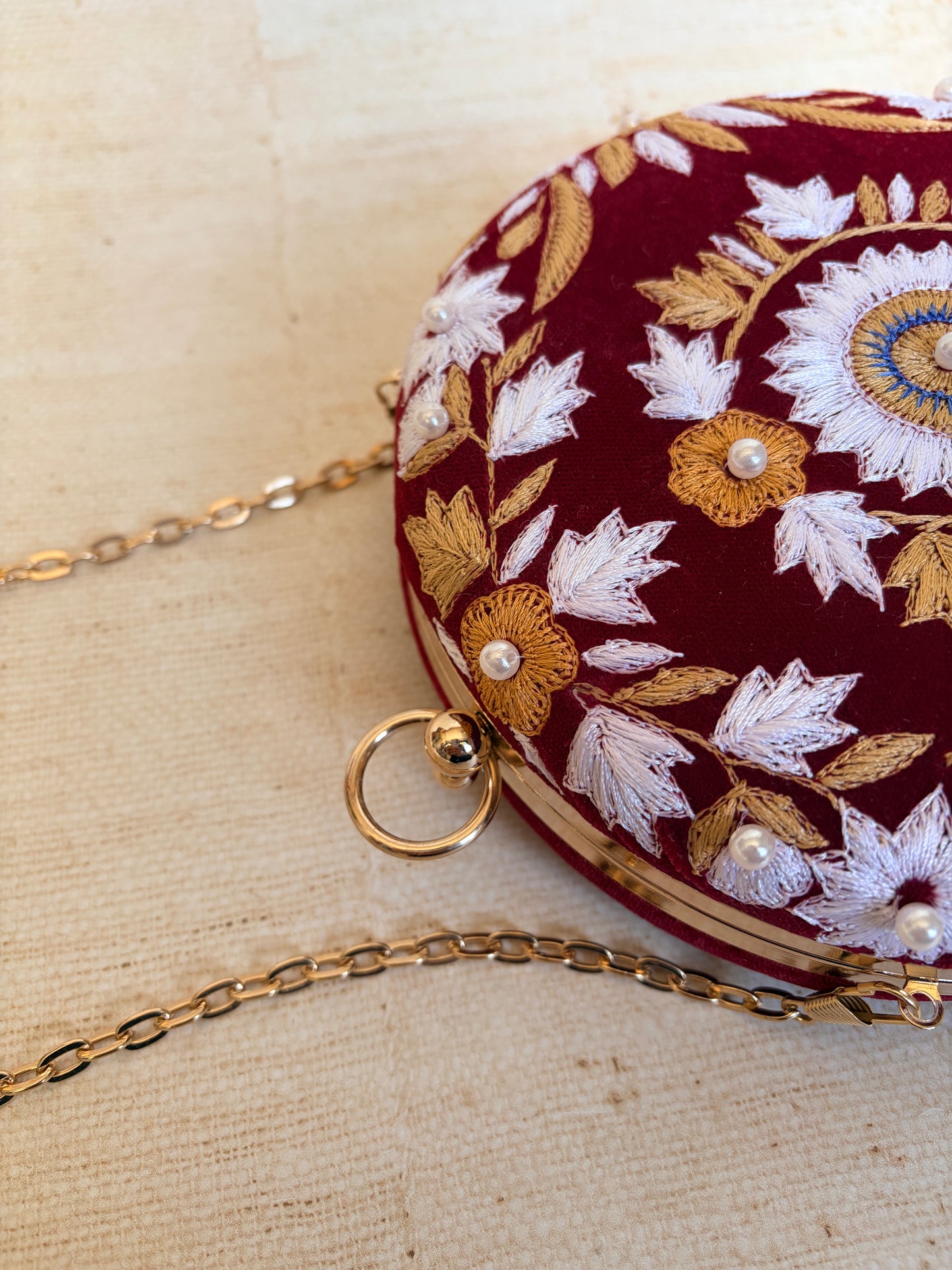Maroon Floral Velvet Clutch (ST1178)