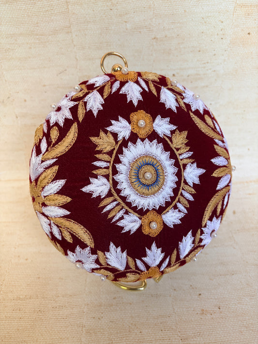 Maroon Floral Velvet Clutch (ST1178)