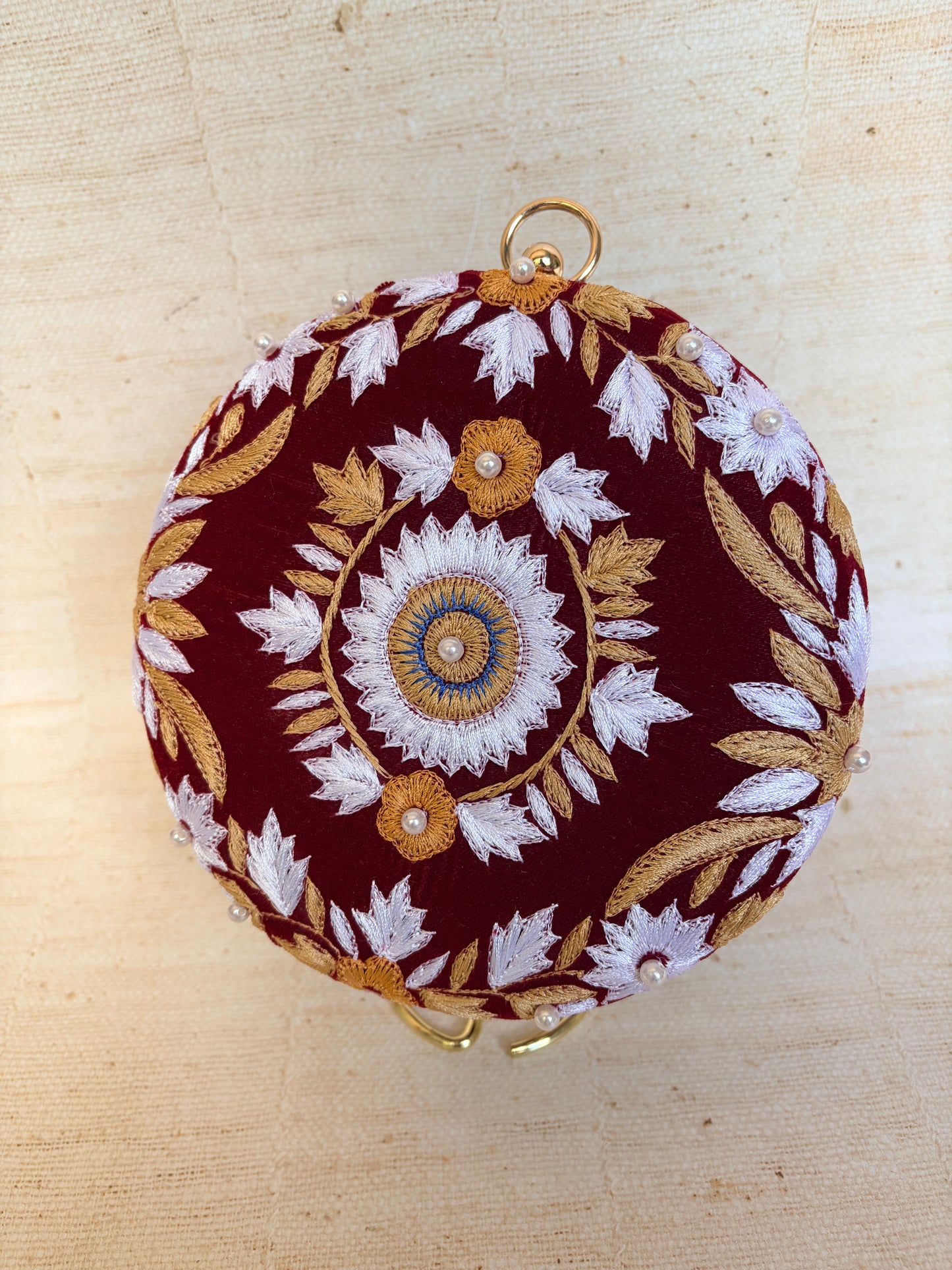 Maroon Floral Velvet Clutch (ST1178)