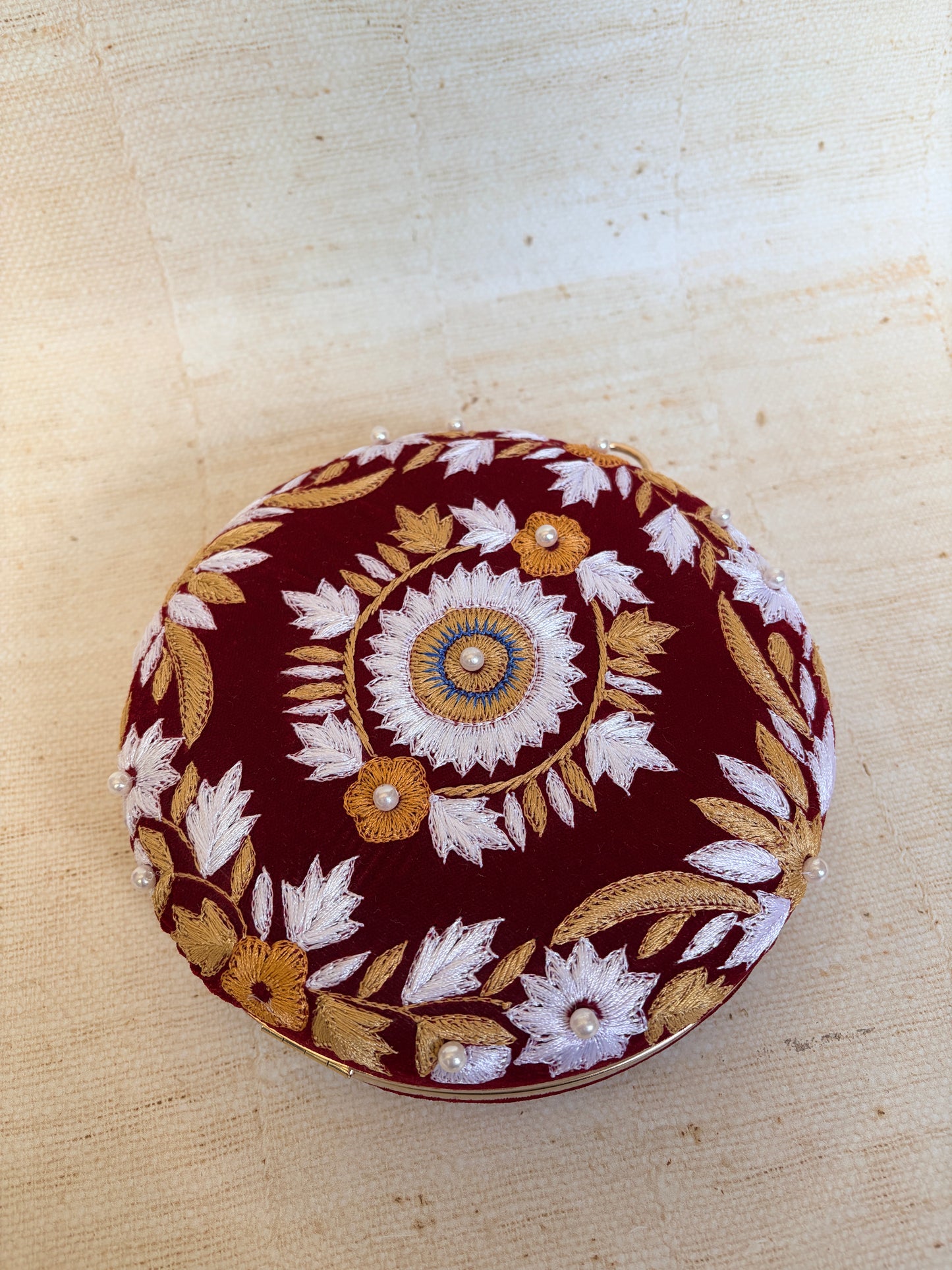 Maroon Floral Velvet Clutch (ST1178)