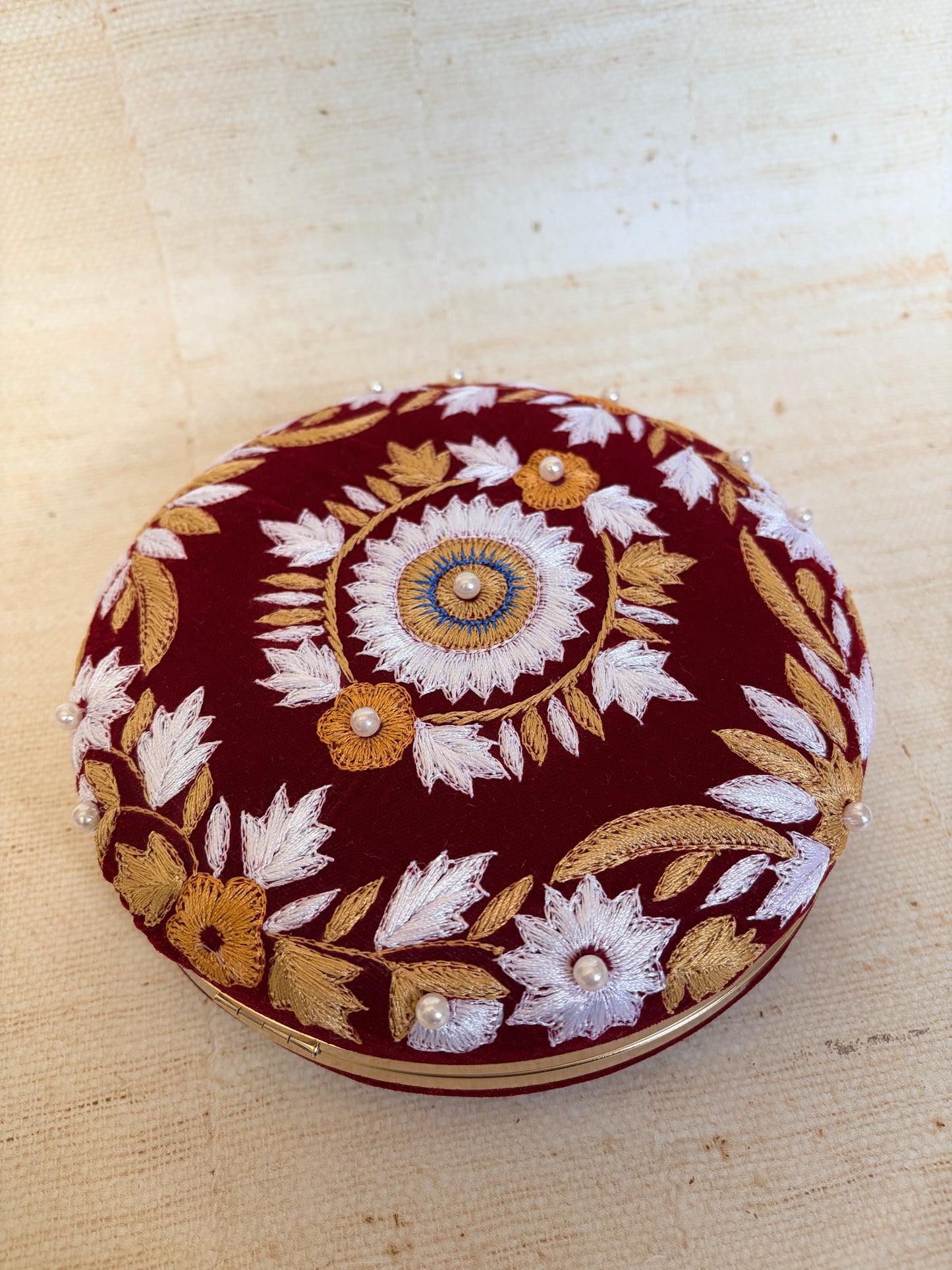 Maroon Floral Velvet Clutch (ST1178)