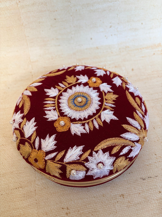 Maroon Floral Velvet Clutch (ST1178)