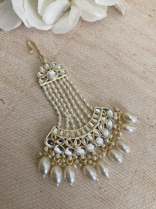 White Pearl Gold Plated Pearl Passa/Jhumar (ST977)