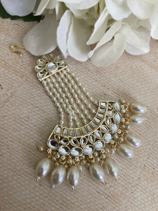 White Pearl Gold Plated Pearl Passa/Jhumar (ST977)
