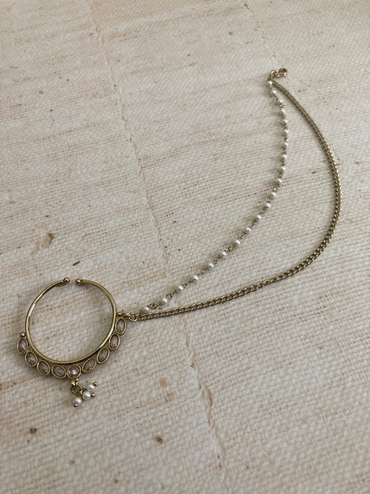 Madhu Antique Kundan Pearl Nose Ring (ST728)