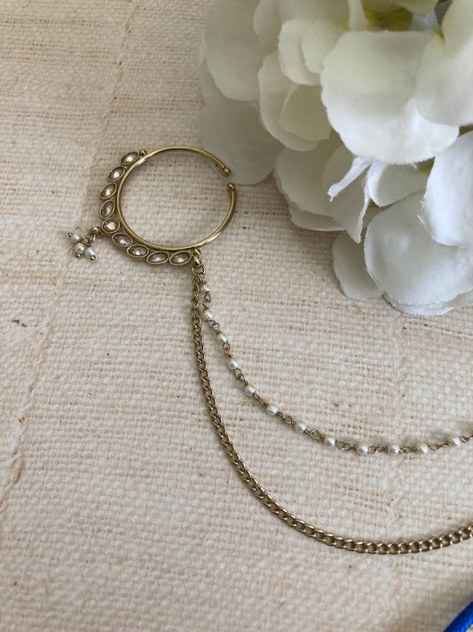 Madhu Antique Kundan Pearl Nose Ring (ST728)