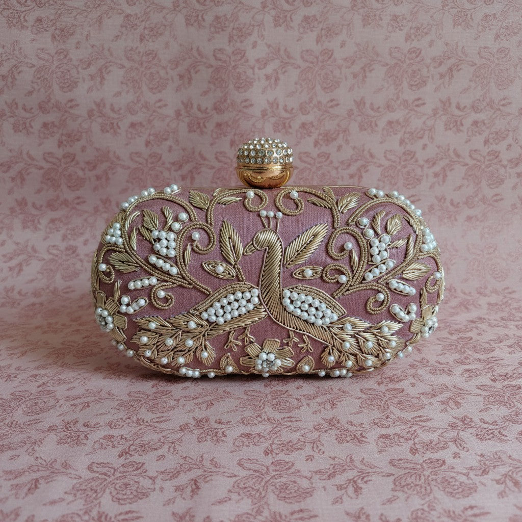 Peacock Oval Pink Clutch (ST1202)