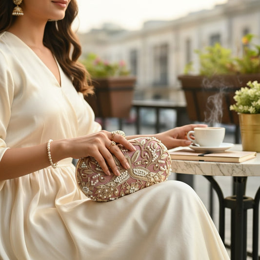 Peacock Oval Pink Clutch (ST1202)