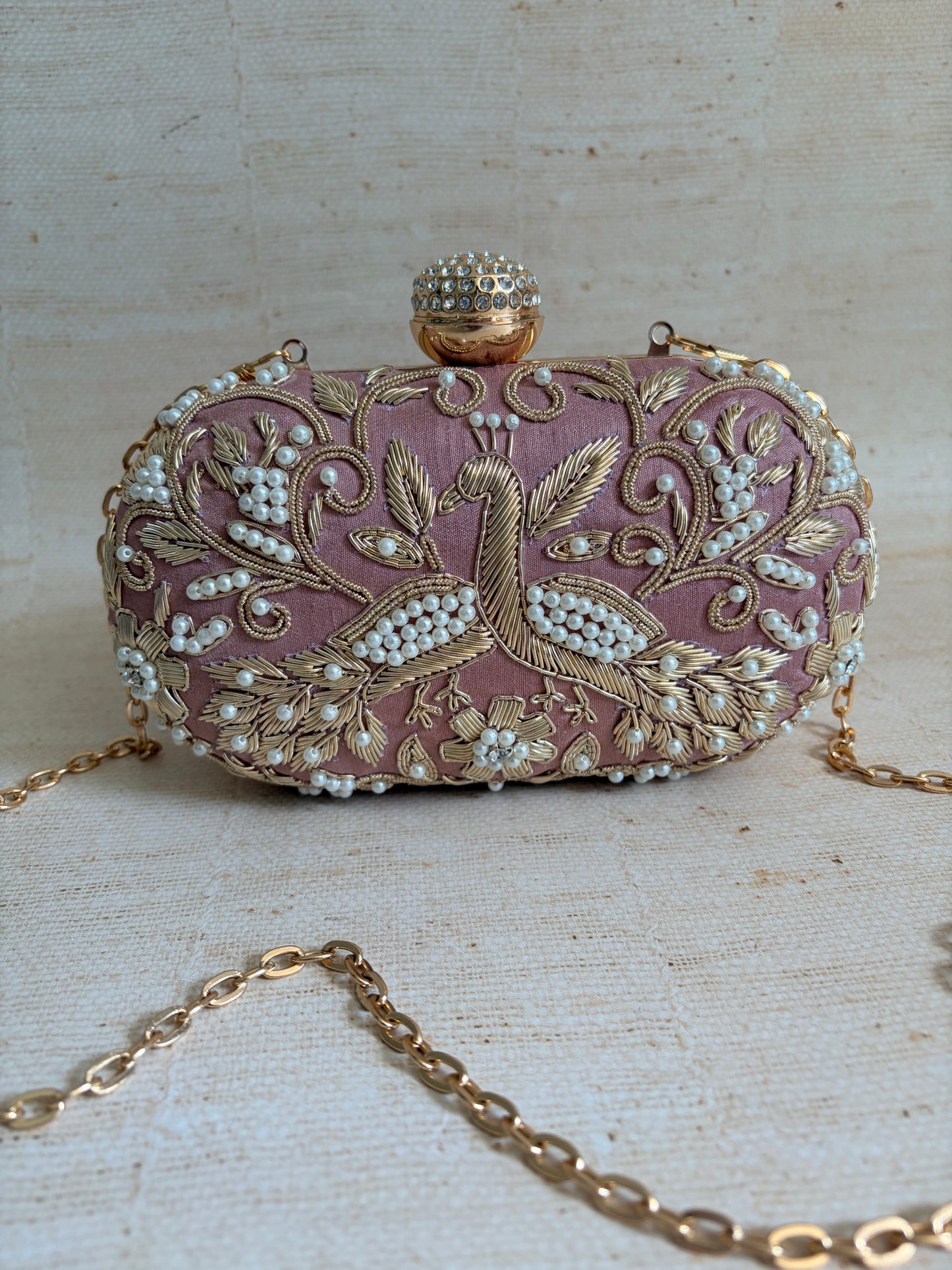 Peacock Oval Pink Clutch (ST1202)