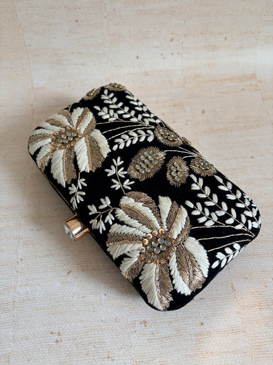 Mehtab Velvet Rectangular Clutch (ST1205) (Black)