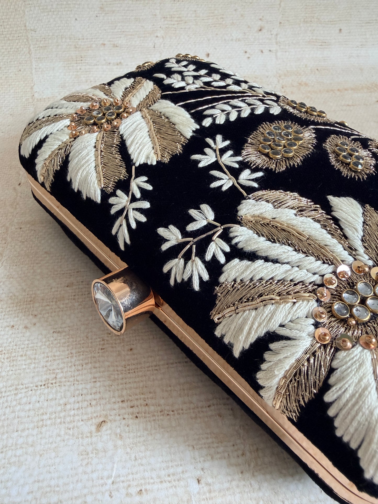 Mehtab Velvet Rectangular Clutch (ST1205) (Black)