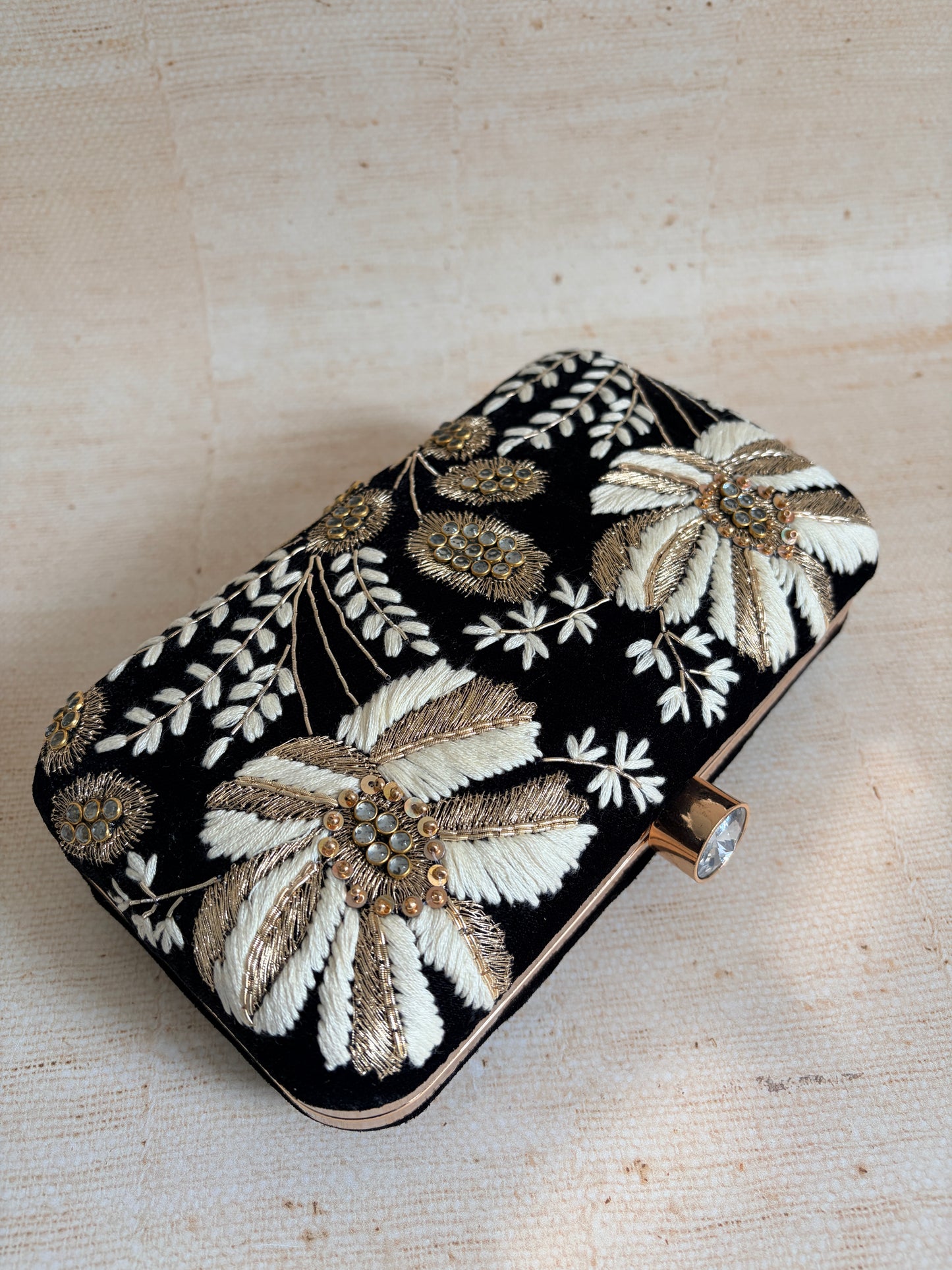 Mehtab Velvet Rectangular Clutch (ST1205) (Black)