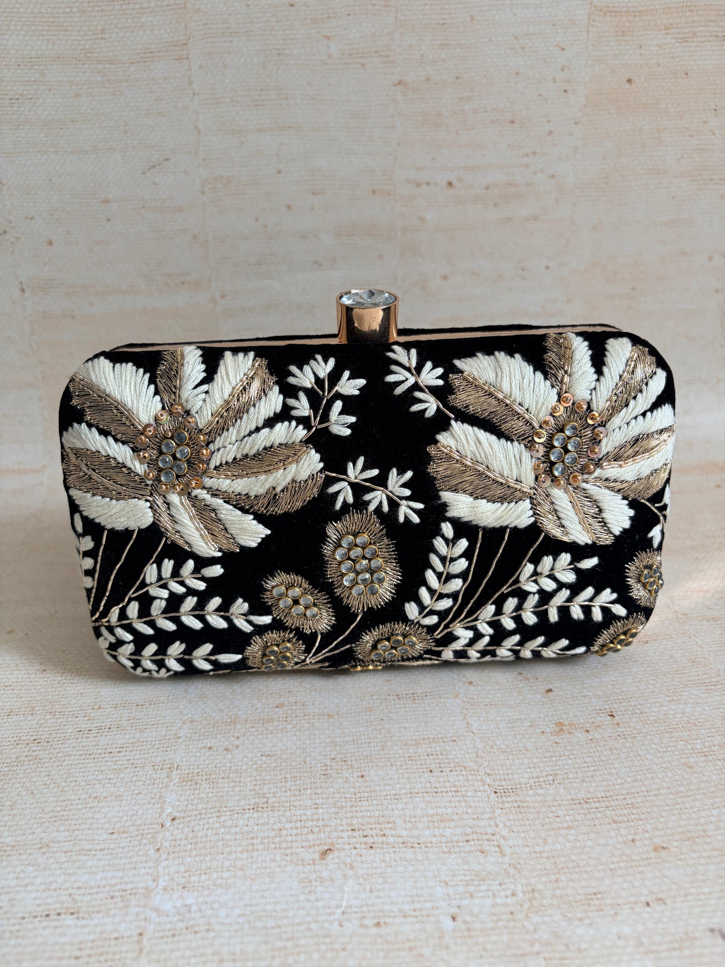 Mehtab Velvet Rectangular Clutch (ST1205) (Black)