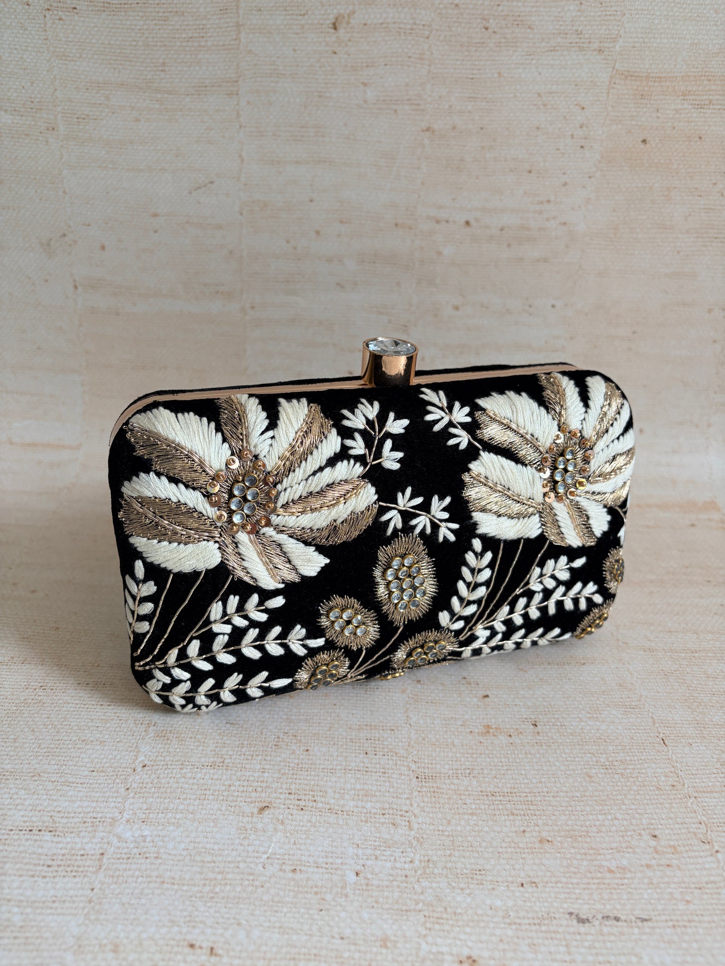 Mehtab Velvet Rectangular Clutch (ST1205) (Black)