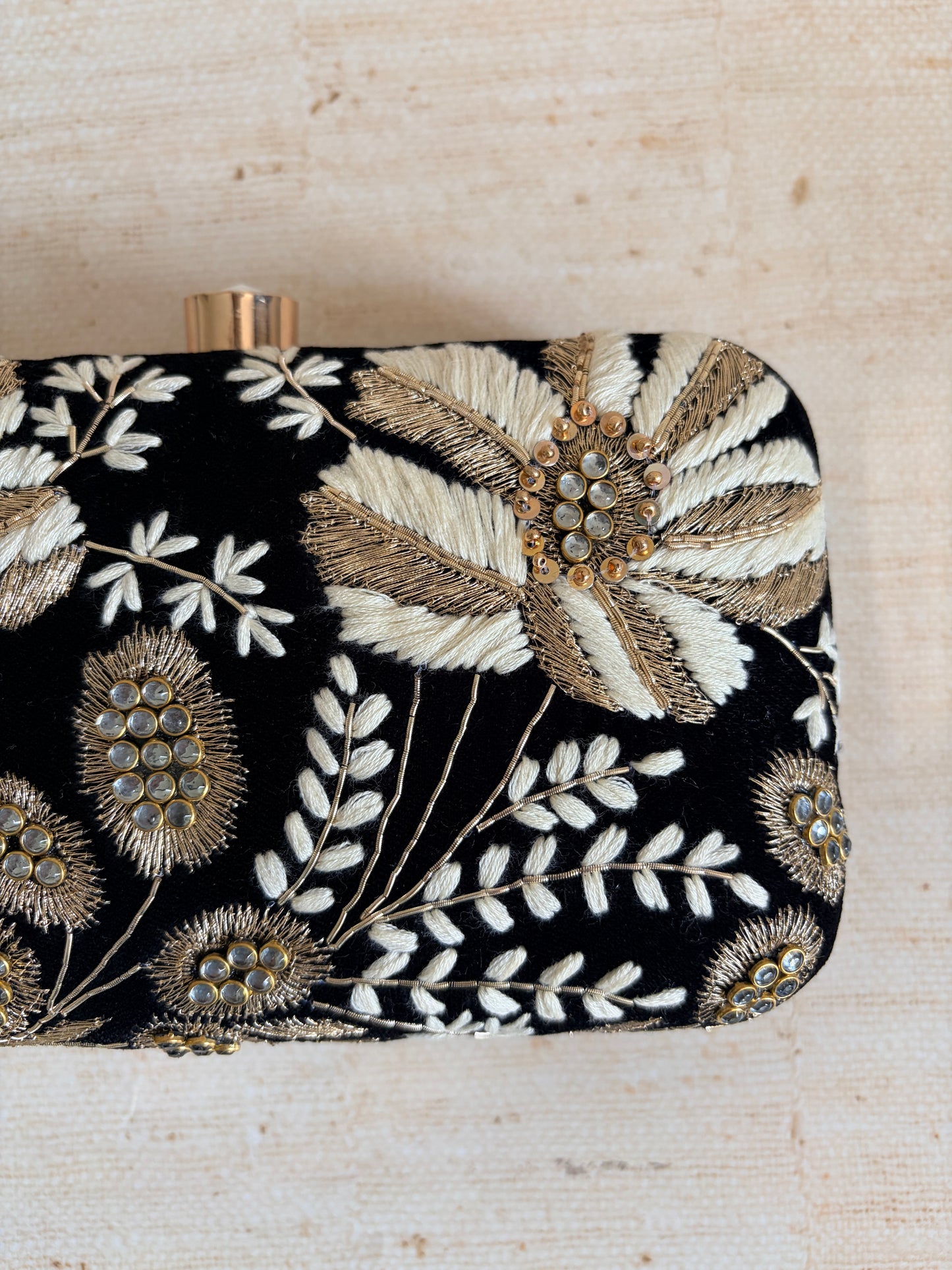 Mehtab Velvet Rectangular Clutch (ST1205) (Black)
