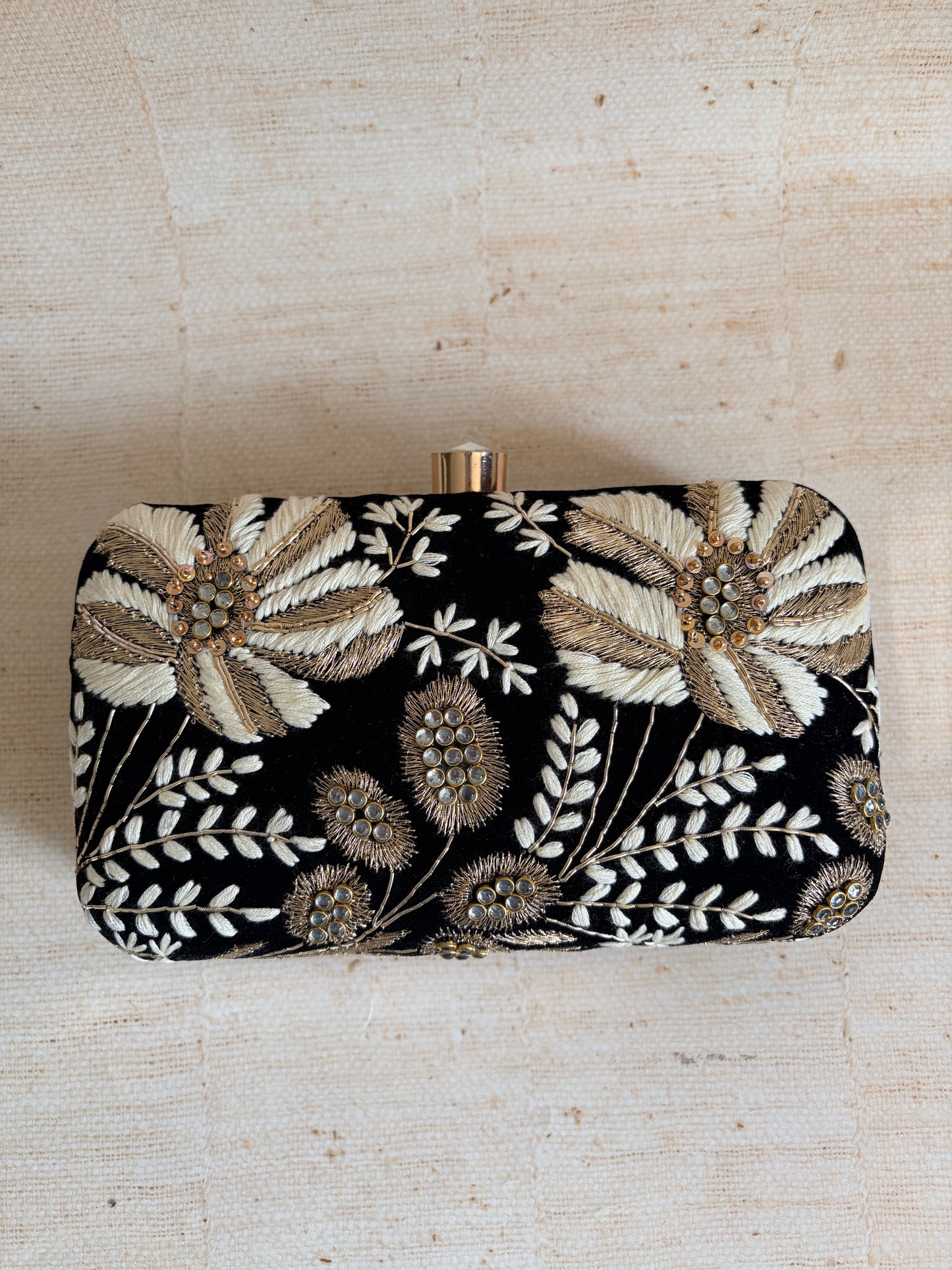 Mehtab Velvet Rectangular Clutch (ST1205) (Black)