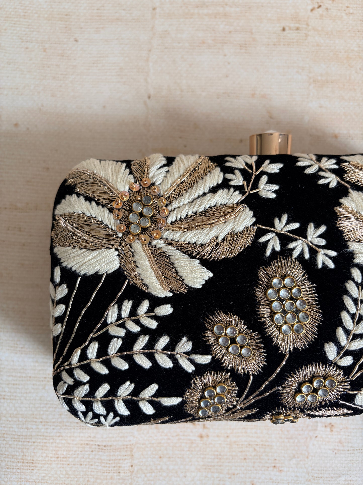 Mehtab Velvet Rectangular Clutch (ST1205) (Black)