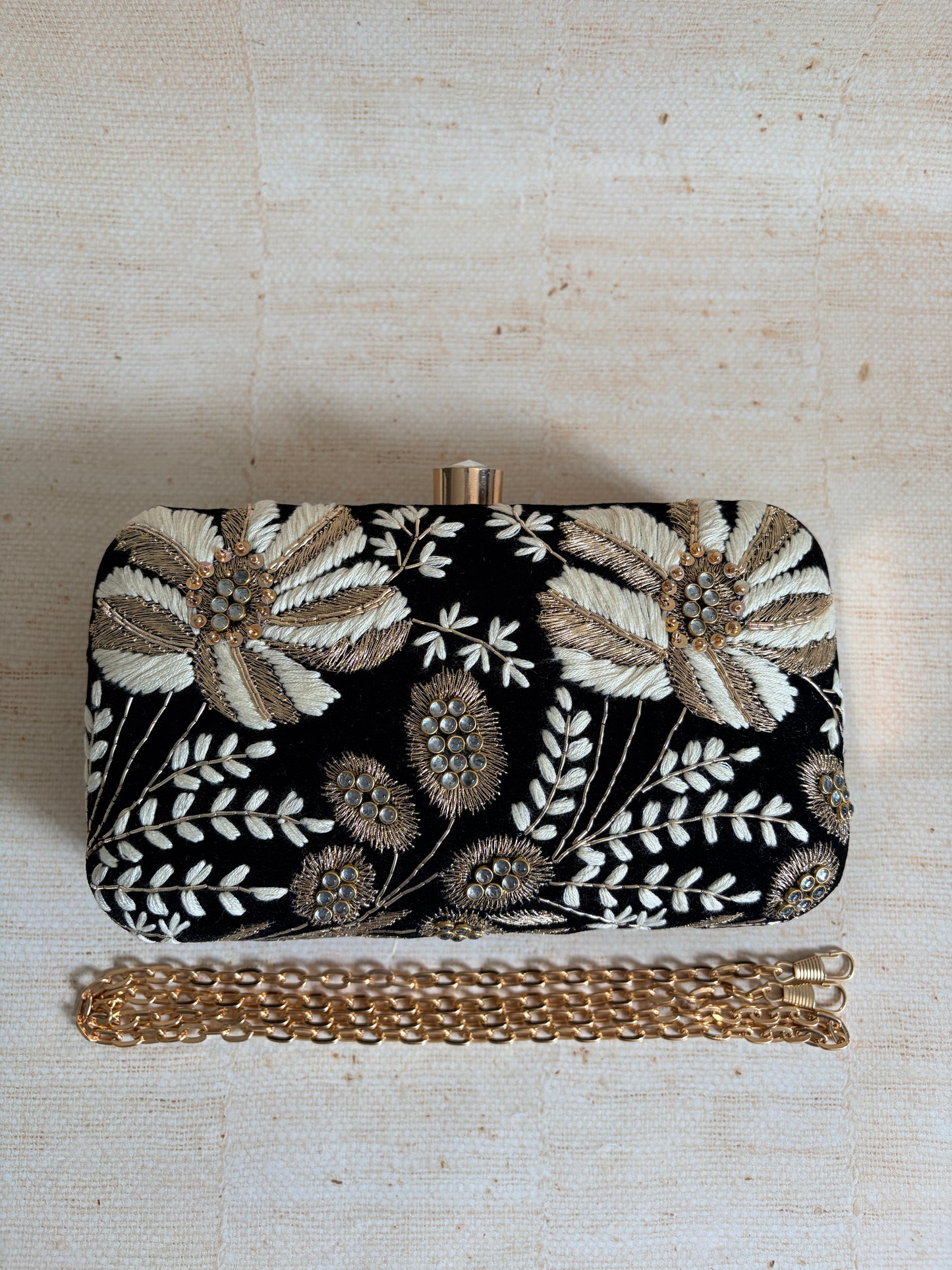 Mehtab Velvet Rectangular Clutch (ST1205) (Black)