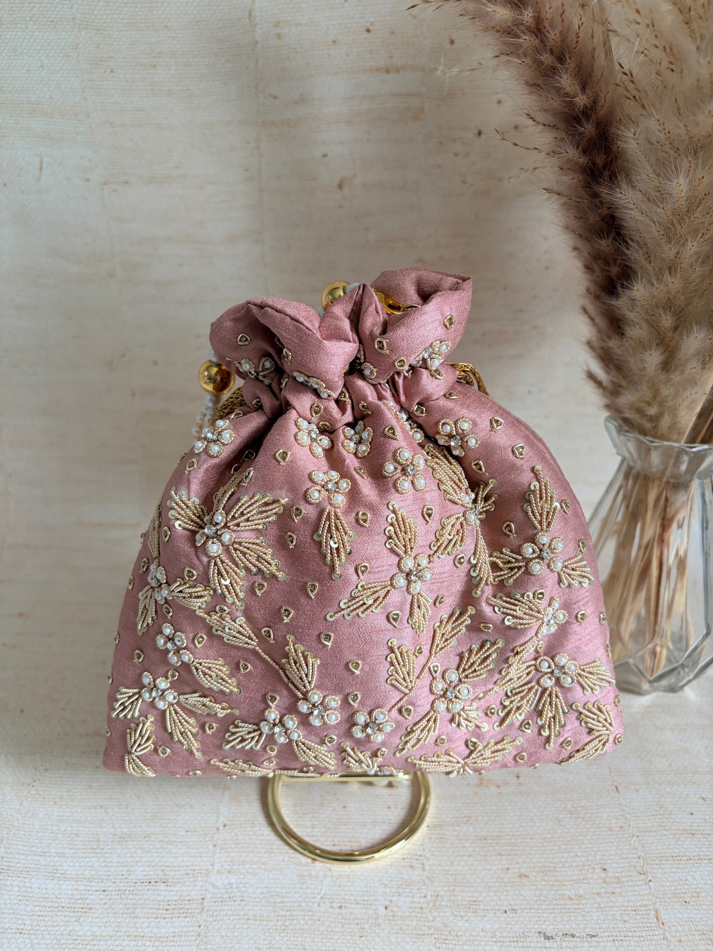 Simran Pink Pearl Potli Bag (ST810)