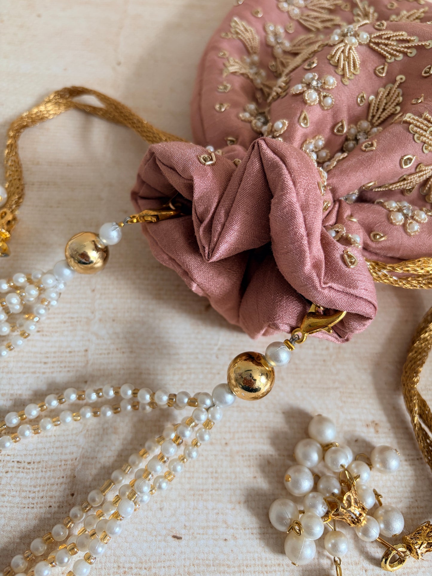 Simran Pink Pearl Potli Bag (ST810)
