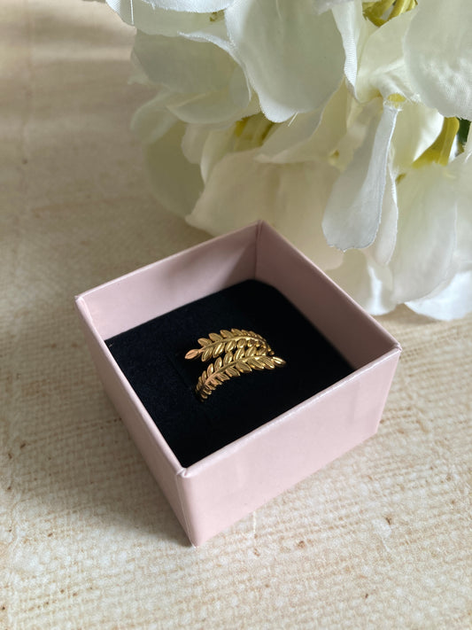 Adjustable 18K Gold Plated Vine Leaf Ring (Gold) (ST982)