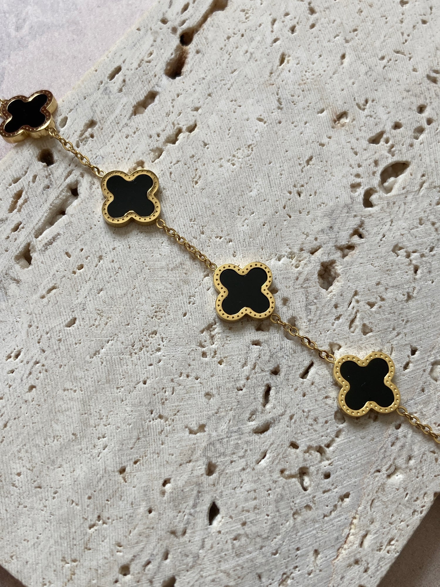 Gold Black Clover Bracelet
