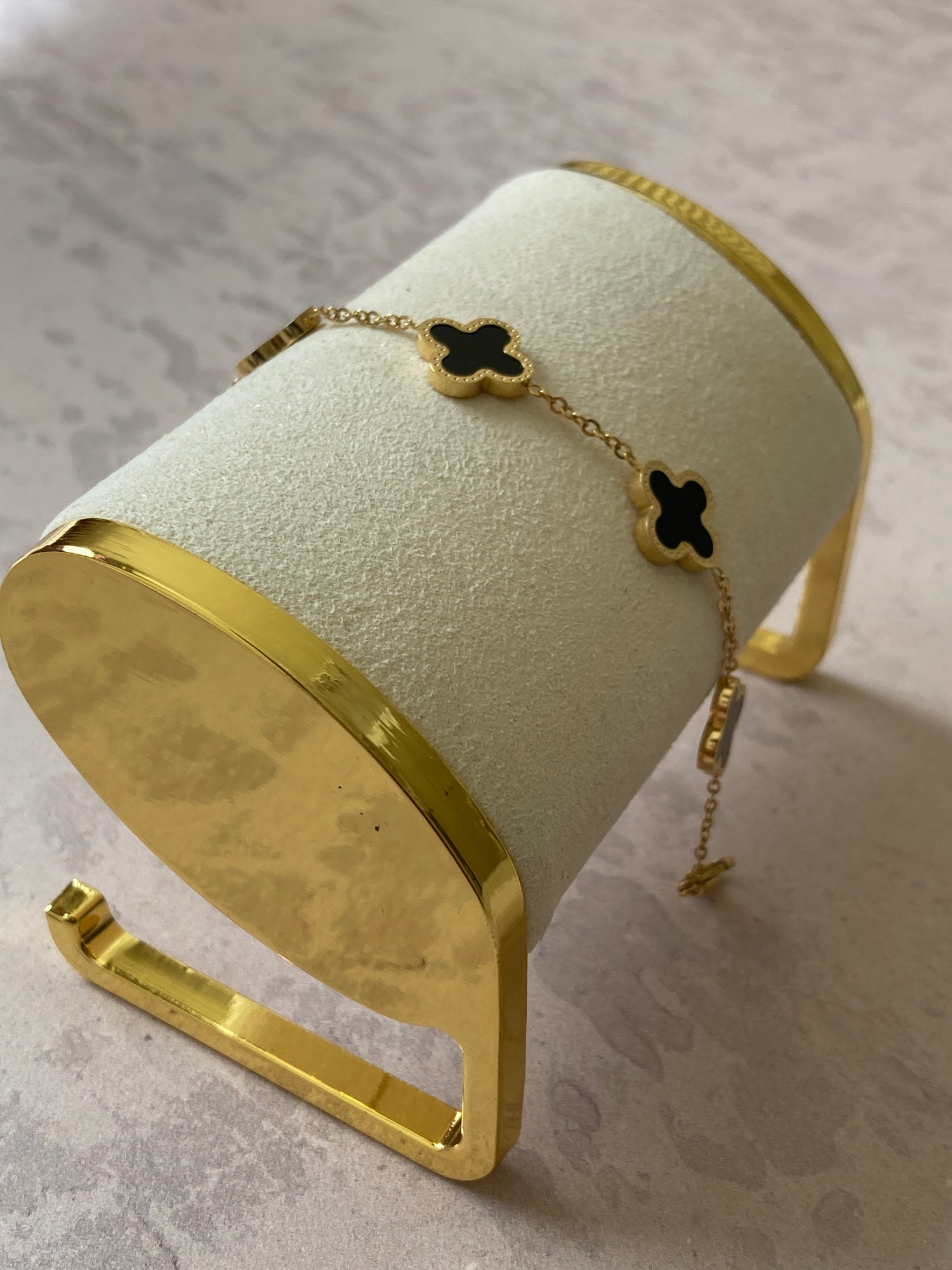 Gold Black Clover Bracelet