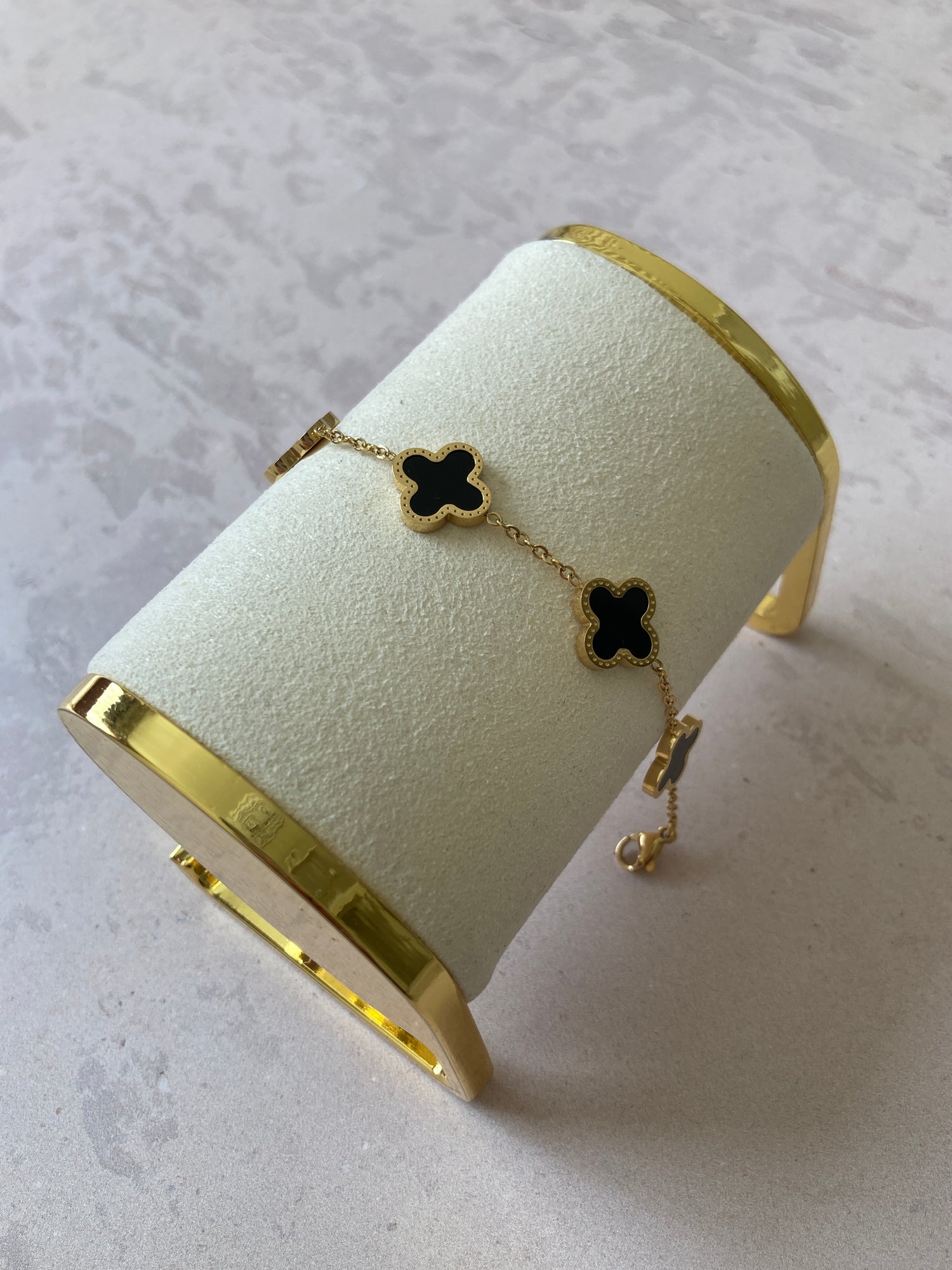 Gold Black Clover Bracelet